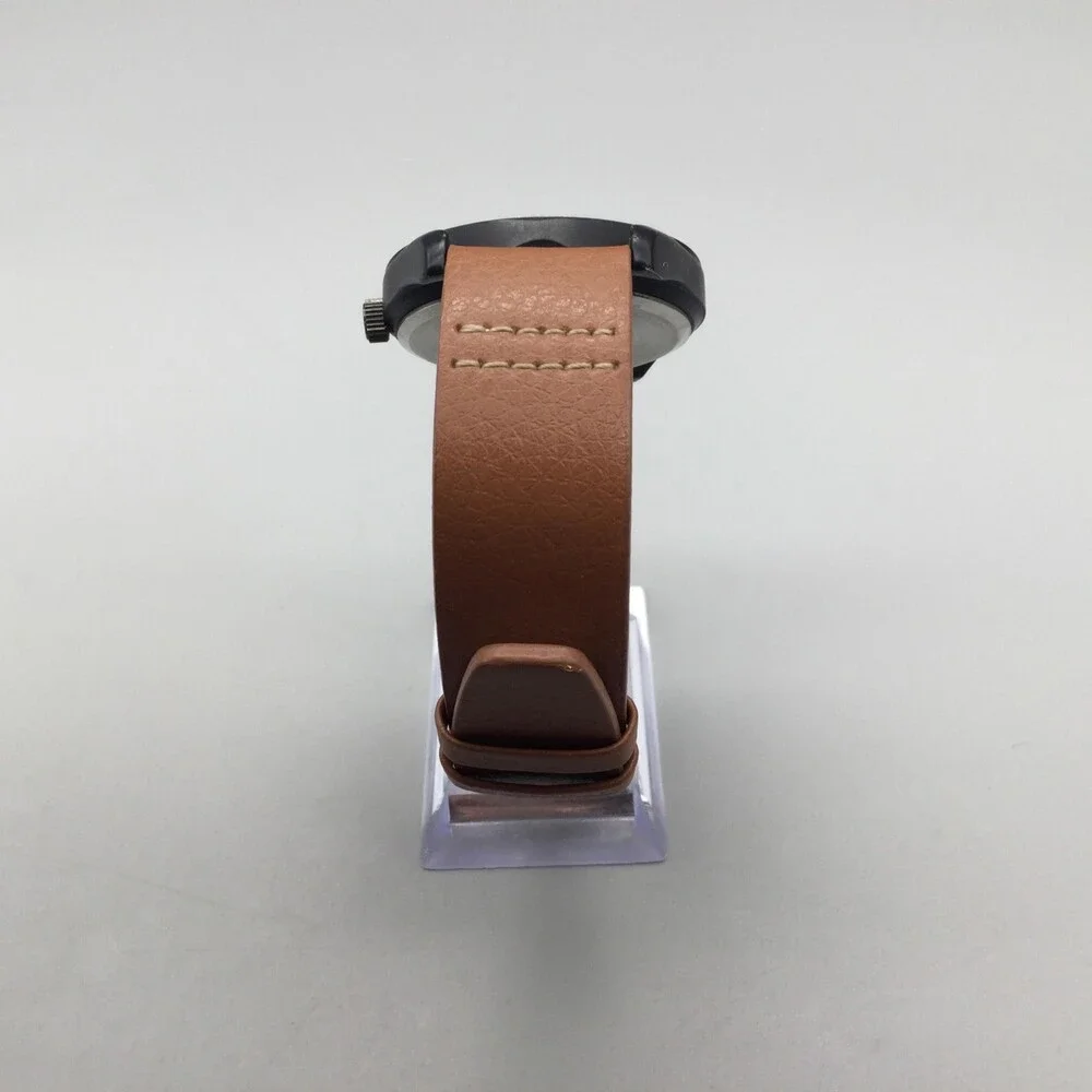 Gruen Precision Mens Watch 41mm Black Dial Brown Band New Battery